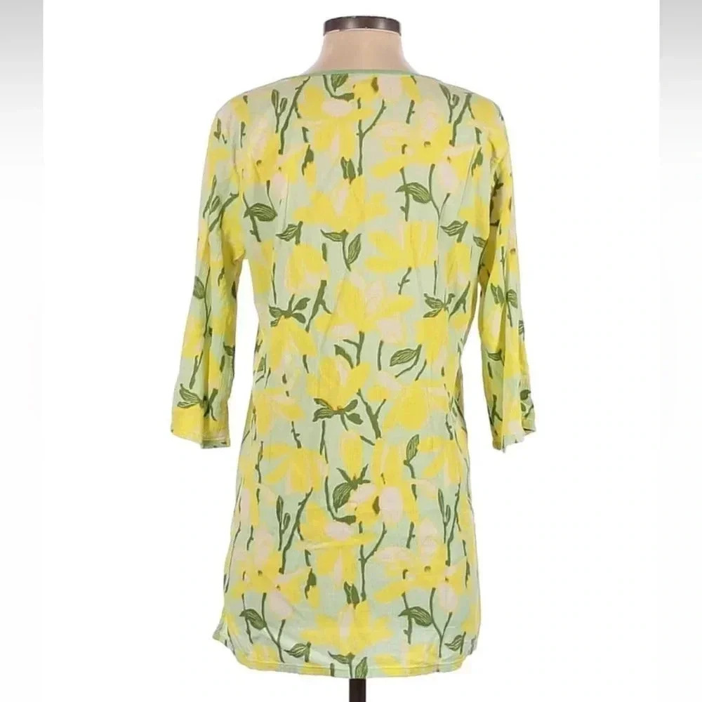 J. Crew Cotton Tunic Top Beach Coverup Swim Yellow Green Floral Size S Small - Picture 2 of 5